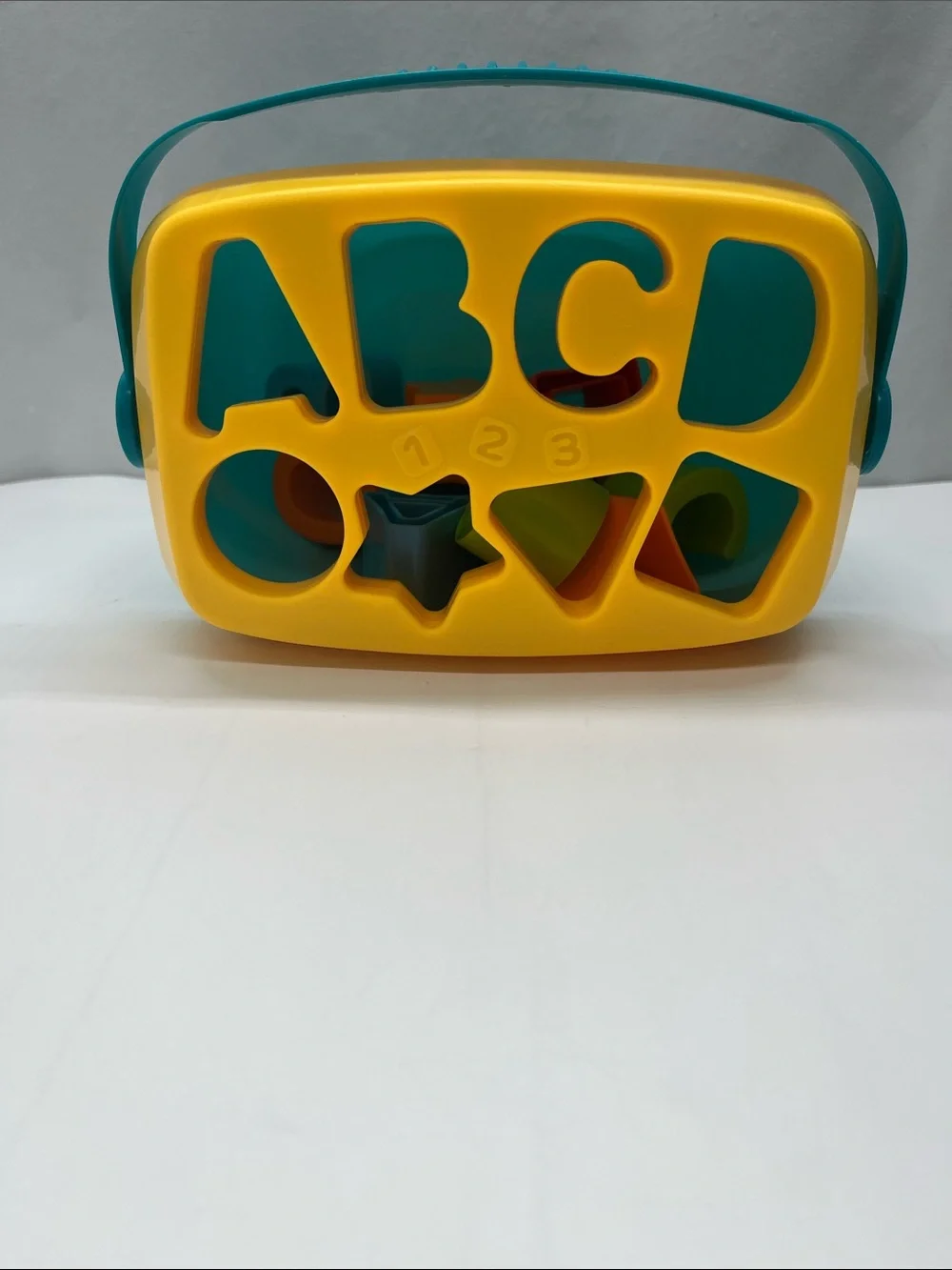 Colorful ABC Shape Sorter Bucket Toy - Blue, Yellow, Red, Green